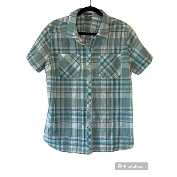 Eddie Bauer Shirt Womens XLarge Plaid Button Up Short Sleeve Top Classic Fit - Picture 1 of 4